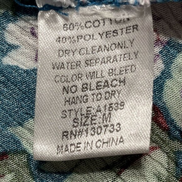 Umgee Womens Size M Teal Floral 3/4 Sleeve Tunic Top - Picture 7 of 9